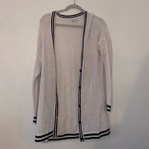 XL American Eagle Cardigan with Black Striped Collar and Sleeves